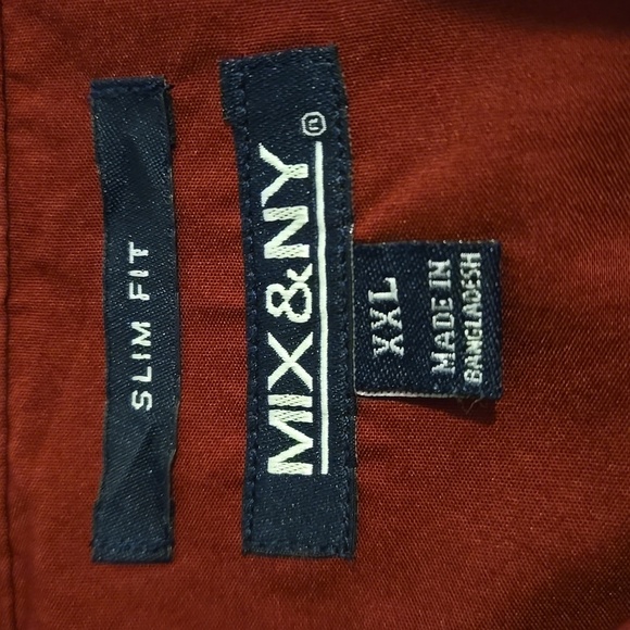 Mix & NY Slim Fit Dress Shirt Burgundy Button Down Long Sleeve Men size XXL - Picture 9 of 11
